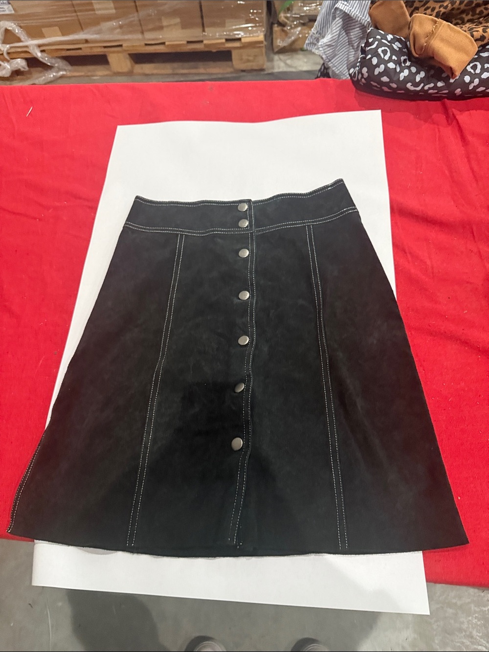 Theory Black A-Line leather Button-Front Skirt